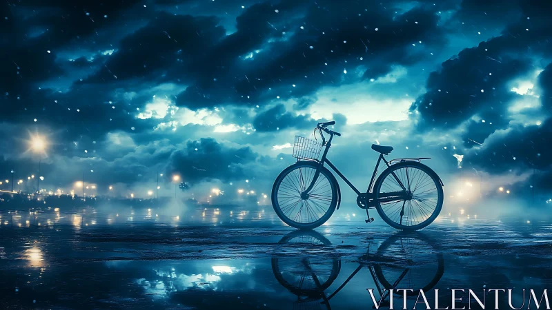Bicycle Silhouetted Against Dramatic Nocturnal Sky