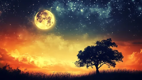 Moonlit sky glows above a quiet tree and dreaming horizon