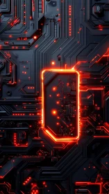 Glowing central chip illuminates dark futuristic circuit board
