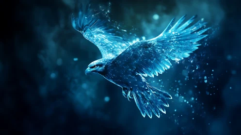 Majestic blue eagle in flight, glowing digital fantasy style.