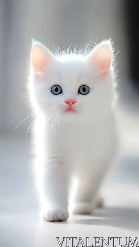 Ethereal White Kitten with Piercing Blue Eyes Emerges