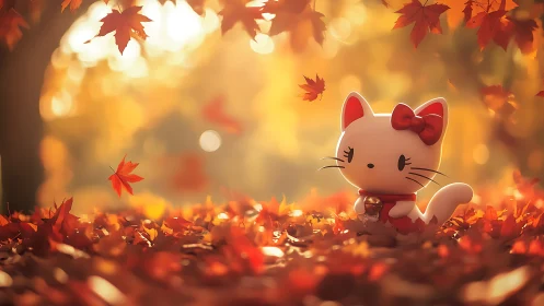 Autumn Reverie: Ceramic Figurine in Fall Foliage.