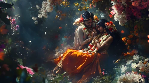 Ethereal Wedding Embrace: Digital Painting of Celestial Romance.