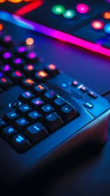 Illuminated mechanical keyboard with ambient lighting setup.