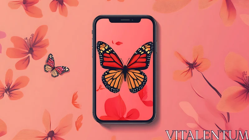 Butterfly on smartphone screen merges nature with digital art.