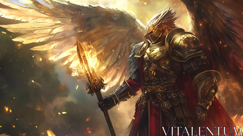 Armored seraph warrior rendered with dynamic lighting and volumetric fire