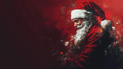 Textured digital Santa portrait in red particulate field.