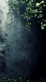 Verdant ivy cascade against moody textured concrete wall.