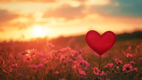 Velvet Heart Dances Through Wildflower Sunset Symphony