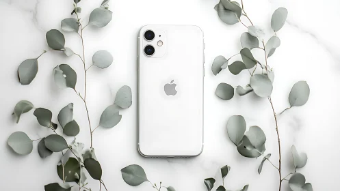 White iPhone with Dual Cameras on Marble Surface
