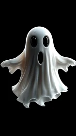 Playful glossy ghost floating in soft silvery ripples.