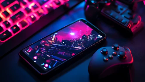 Neon skyline locked inside a midnight mobile playground.