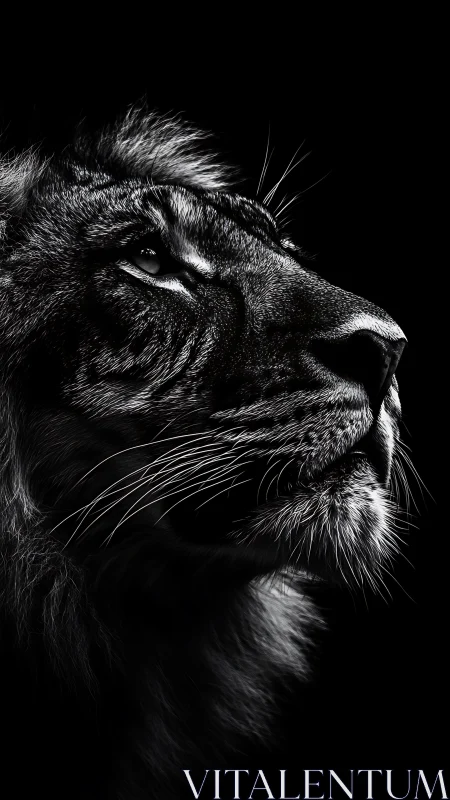 Monochrome lion profile rendered in dramatic chiaroscuro lighting