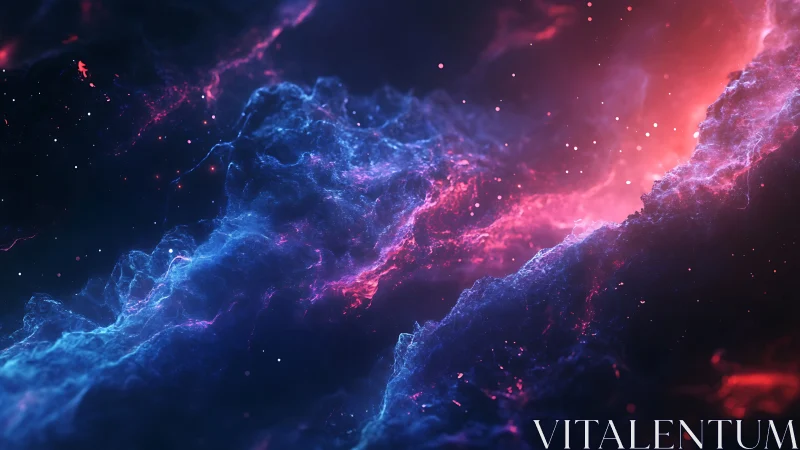 Nebula clouds glow with electric blue and crimson light.