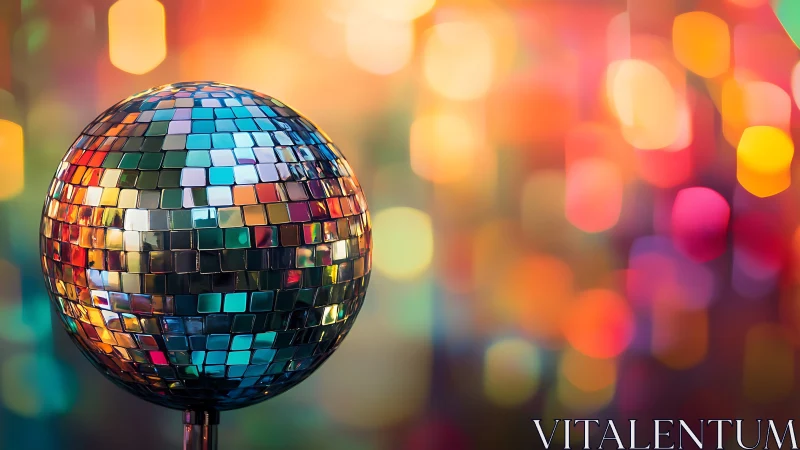 Specular mosaic disco sphere under chromatic bokeh field.