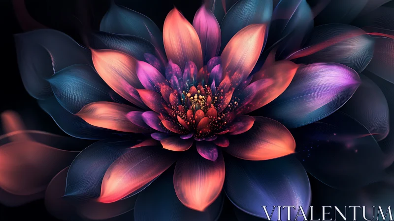 Glowing lotus petals unfold in luminous pink, blue, and gold