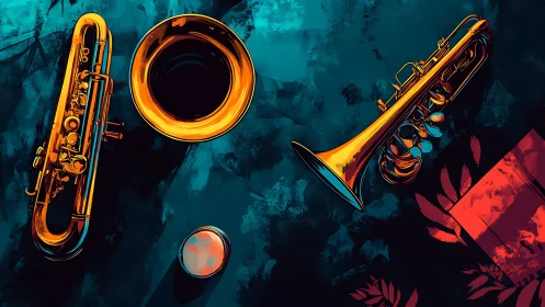 Brasswind geometry on teal ground with spectral contrast.