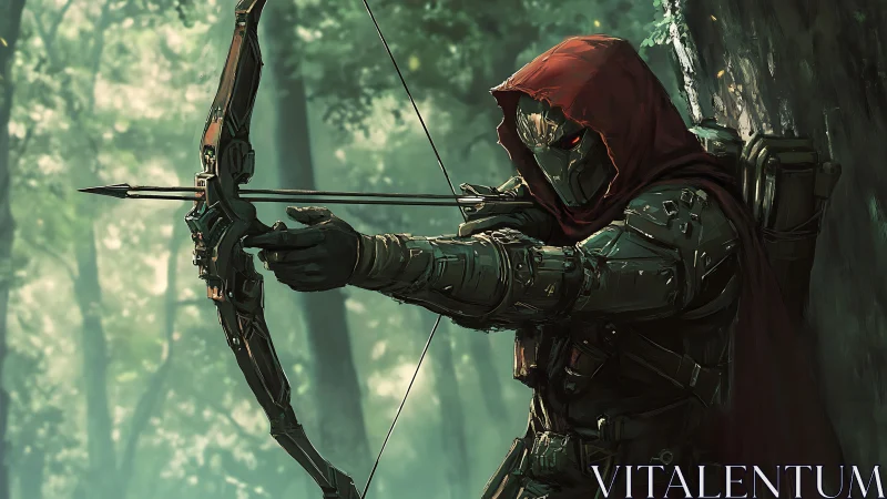 Silent forest archer steadies a glowing arrow in calm focus