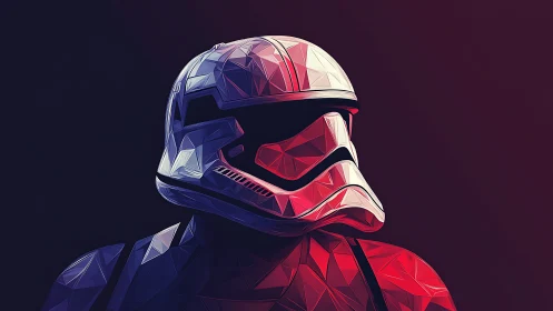 Low poly sci fi armored trooper portrait in red blue lighting