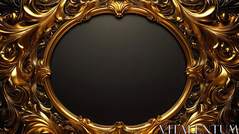 Baroque-inspired circular gold frame encases a dark void