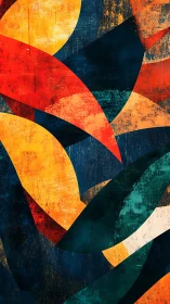 Curved shards of color over textured midnight ground.