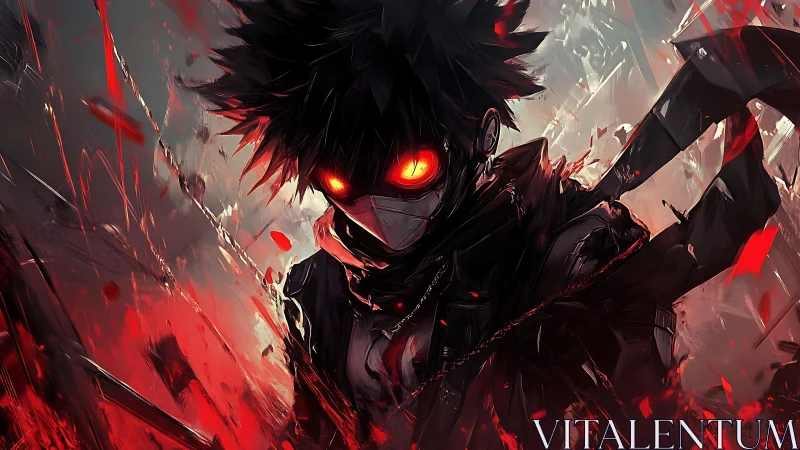 Ember‑eyed rogue carves chaos through a storm of scarlet shards