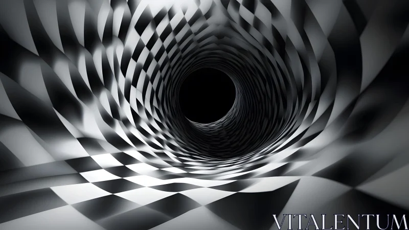 Surreal checkered tunnel illusion in abstract black and white style. Surreal checkered tunnel illusion in abstract black and white style.
