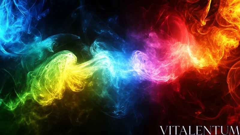 Multicolored luminescent wisps form a continuous diagonal band