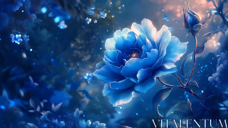 Enchanted Blue Peony Blooms with Magical Sparkle