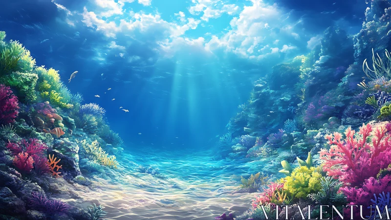 Radiant subsurface coral canyon with volumetric caustic light.