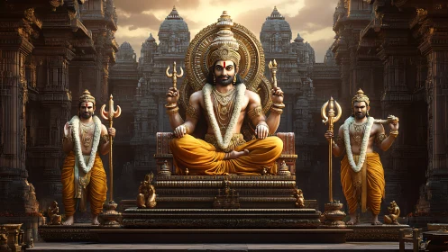 Majestic temple guardians breathe gold into ancient silence