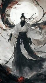 Moonlit wraith swordsman steals the night from the sky