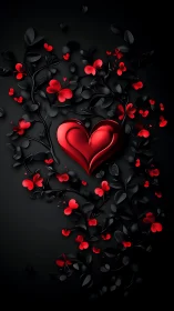 A Glowing Heart Blooms Among Crimson Flowers