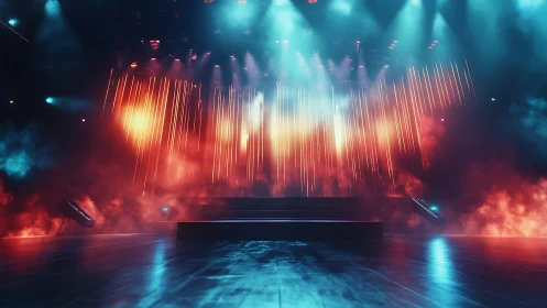 Stage glows under dramatic neon lights and swirling haze