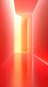 Radiant hallway glows with warm light and soft reflections