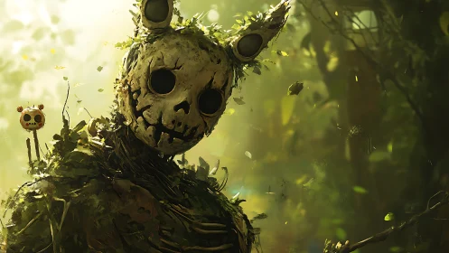Gentle forest guardian in a playful, slightly eerie mask.