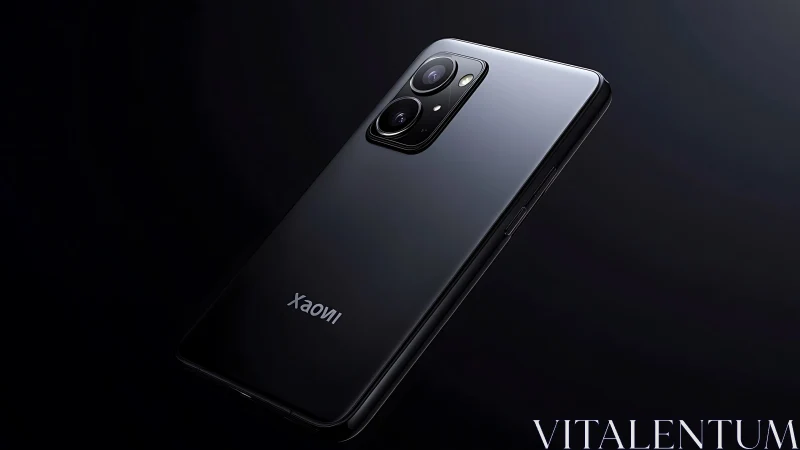 Glossy black smartphone with dual camera module in low key studio