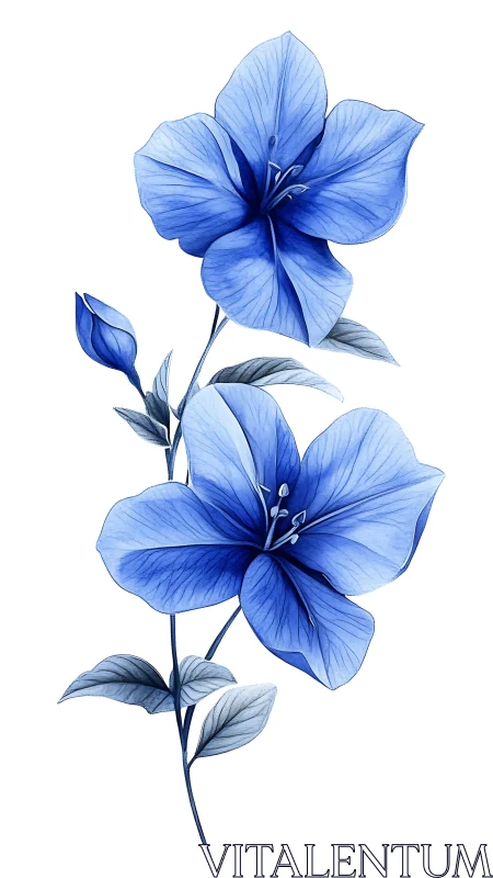 Delicate Blue Flowers: Botanical Watercolor Study
