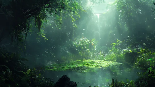 Luminescent Rainforest Canopy: Digital Environmental Sanctuary.