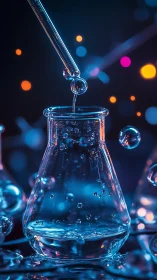 Chromatic laboratory droplet dynamics in refractive glassware.