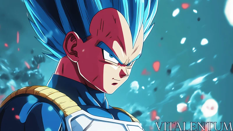 Blue-haired anime warrior in armored suit, dramatic energy field
