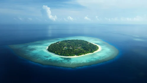 Tropical Atoll Island Surrounded by Coral Reef.