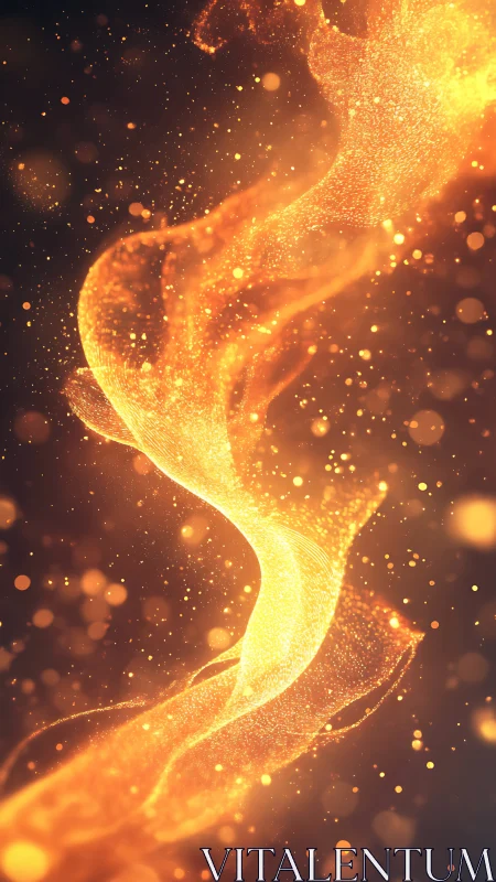 Volumetric Particle Flow: Radiant Golden Ribbon Dispersion Study