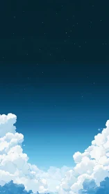 Gentle cotton clouds rising into a calm starlit sky.