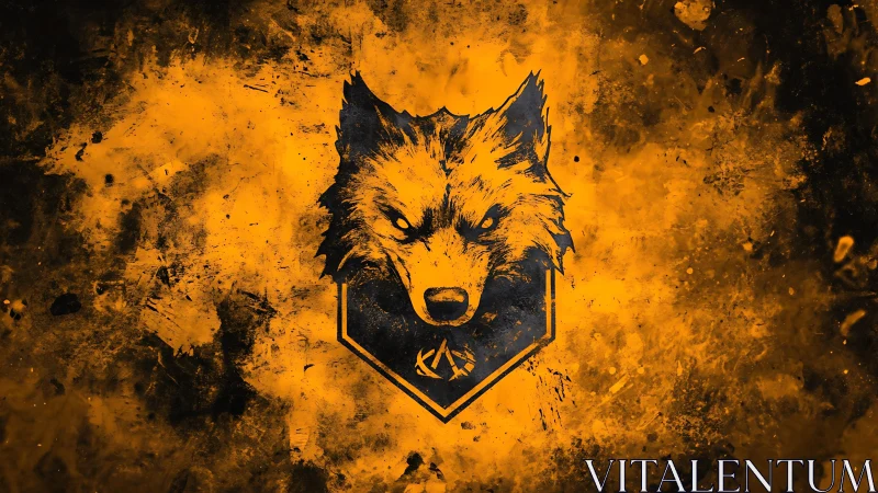 High-contrast grunge emblem with stylized wolf head profile