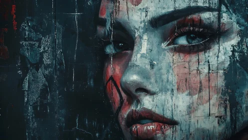 Fragmented portrait of woman in textured urban abstraction