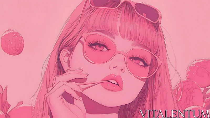 Monochrome lychee pop portrait with reflective pink optics.