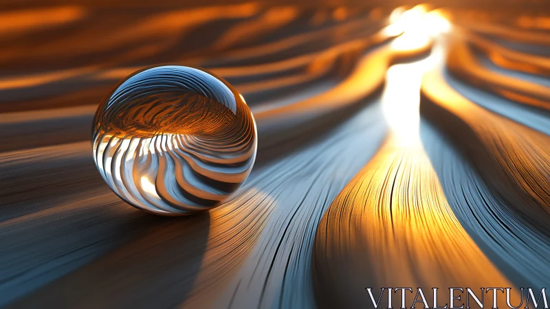 Glass sphere rests on glowing wavy metallic surface