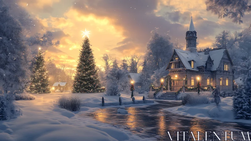 Cozy winter cottage glowing with peaceful holiday magic.