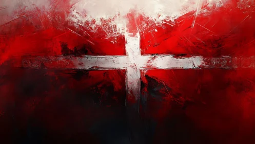 Bold red and white cross bursting with expressive energy.